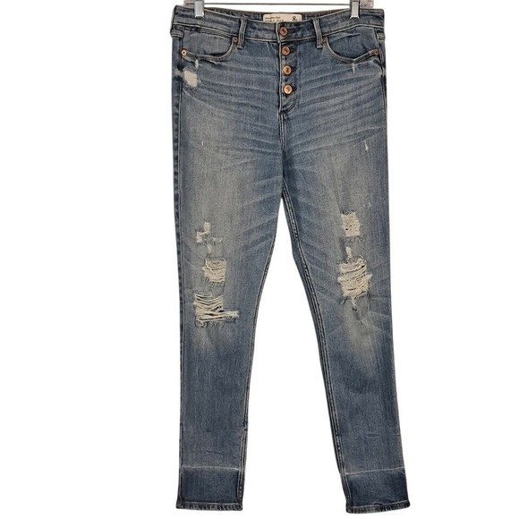 Abercrombie & Fitch Denim - Abercrombie & Fitch 8R 29 High Rise Ankle Jean Distressed Button Fly Skinny
